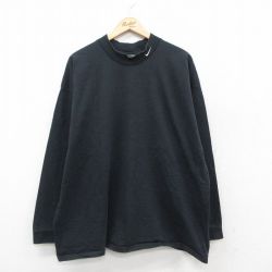 XL★古着 ナイキ NIKE 長袖 ビンテージ Tシャツ メンズ 00年代 00s ワンポイントロゴ 大きいサイズ コットン モックネック ハイネック 黒 ブラック 25sep25 中古