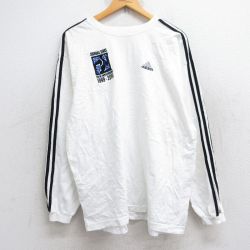 XL★古着 アディダス adidas 長袖 ビンテージ Tシャツ メンズ 00年代 00s ワンポイントロゴ マラソン 大きいサイズ コットン クルーネック 白 ホワイト 3本ライン 25sep26 中古