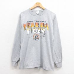 M★古着 長袖 ビンテージ Tシャツ メンズ 00年代 00s タイガー クルーネック グレー 霜降り 25sep26 中古