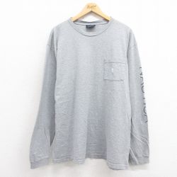 XL★古着 ノーティカ NAUTICA 長袖 ブランド Tシャツ メンズ ワンポイントロゴ 胸ポケット付き 大きいサイズ コットン USA製 グレー 霜降り 25sep26 中古