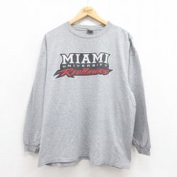 XL★古着 STEVE&BARRYS 長袖 Tシャツ メンズ レッドホークス 大きいサイズ クルーネック グレー 霜降り 25sep26 中古