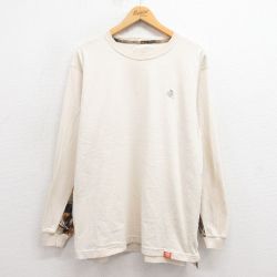 XL★古着 長袖 Tシャツ メンズ クルーネック 薄ベージュ カーキ 25sep26 中古