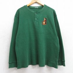 XL★古着 長袖 サーマル Tシャツ メンズ ディズニー DISNEY くまのプーさん ティガー 大きいサイズ ヘンリーネック 緑 グリーン 【spe】 25sep26 中古