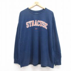 XL★古着 ナイキ NIKE 長袖 Tシャツ メンズ シラキュース 大きいサイズ クルーネック 紺 ネイビー 25sep29 中古