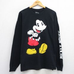 XL★古着 長袖 Tシャツ メンズ ディズニー DISNEY ミッキー MICKEY MOUSE 大きいサイズ コットン クルーネック 黒 ブラック 25sep29 中古