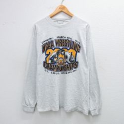 L★古着 長袖 ビンテージ Tシャツ メンズ 00年代 00s レスリング コットン クルーネック 薄グレー 霜降り 25oct03 中古