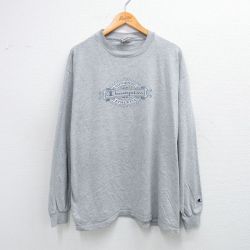 XL★古着 チャンピオン Champion 長袖 ビンテージ Tシャツ メンズ 00年代 00s ビッグロゴ 大きいサイズ クルーネック グレー 霜降り 25oct03 中古