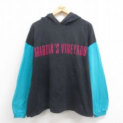 XL★古着 SPIRIT 長袖 ビンテージ Tシャツ パーカー メンズ 90年代 90s MARTHAS 大きいサイズ コットン USA製 黒 ブラック 25oct23 中古