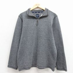 L★古着 ギャップ GAP 長袖 ハーフジップ トップス メンズ 無地 グレー 霜降り 25nov18