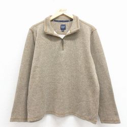 XL★古着 ギャップ GAP 長袖 ハーフジップ Tシャツ メンズ 無地 ベージュ 霜降り 25nov18
