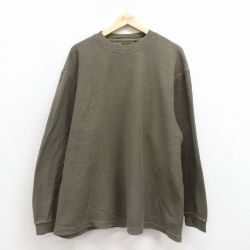 XL★古着 長袖 ビンテージ トップス メンズ 00年代 00s 無地 大きいサイズ コットン クルーネック 緑 25nov18