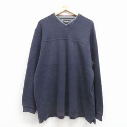XL★古着 エディーバウアー 長袖 ビンテージ トップス メンズ 00年代 00s 無地 大きいサイズ コットン Vネック 紺 25nov18