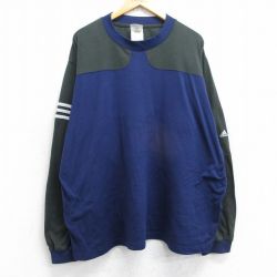 XL★古着 アディダス adidas 長袖 ビンテージ Tシャツ メンズ 90年代 90s ツートンカラー 大きいサイズ クルーネック 紺他 25nov18