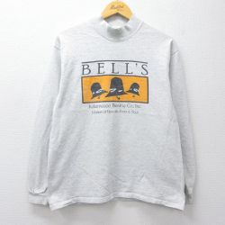 M★古着 長袖 ビンテージ Tシャツ メンズ 90年代 90s BELLS モックネック ハイネック USA製 薄グレー 霜降り 25nov26