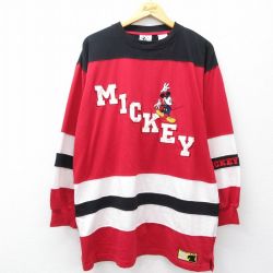 【20%OFF】XL★古着 長袖 ビンテージ Tシャツ アイスホッケー ジャージ メンズ 90年代 90s ディズニー ミッキー 刺繍 大きいサイズ クルーネック 赤他【spe】 25nov26