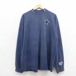 XL★古着 ナイキ NIKE 長袖 ビンテージ Tシャツ メンズ 90年代 90s NFL ダラスカウボーイズ 大きいサイズ コットン モックネック ハイネック USA製 紺 アメフト スーパーボウル【spe】 25dec17