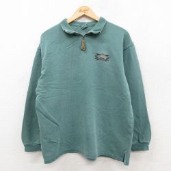XL★古着 長袖 ビンテージ ハーフジップ Tシャツ メンズ 90年代 90s WINTER PARK USA製 青緑 25dec17
