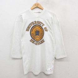 M★古着 長袖 ビンテージ フットボール Tシャツ メンズ 90年代 90s DELAWARE カレッジ Vネック USA製 白 26jan20