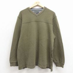 XL★古着 エディーバウアー 長袖 Tシャツ メンズ 無地 大きいサイズ コットン Vネック 緑 26jan22