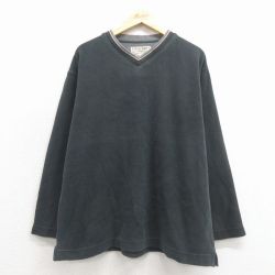 XL★古着 STEVE&BARRYS 長袖 Tシャツ メンズ 無地 大きいサイズ コットン Vネック 黒 26jan22