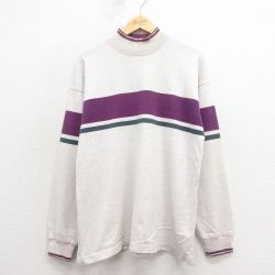 L★古着 エルエルビーン 長袖 ビンテージ Tシャツ メンズ 90年代 90s コットン モックネック ハイネック USA製 薄グレー 霜降り他 26jan22