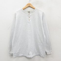 XL★古着 長袖 ビンテージ Tシャツ メンズ 00年代 00s 無地 コットン ヘンリーネック 薄グレー 霜降り 26jan26
