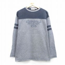 XL★古着 エアロポステール 長袖 ビンテージ Tシャツ メンズ 90年代 90s ビッグロゴ 大きいサイズ コットン クルーネック グレー 霜降り他 26jan27