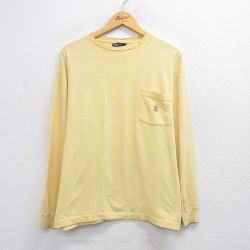 XL★古着 ノーティカ 長袖 ビンテージ Tシャツ メンズ 90年代 90s ワンポイントロゴ 胸ポケット付き 大きいサイズ コットン クルーネック USA製 黄 26jan27