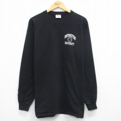 XL★古着 長袖 ビンテージ Tシャツ メンズ 90年代 90s NORTHWESTERN 大きいサイズ コットン クルーネック USA製 黒 26jan27