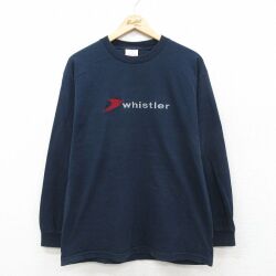 M★古着 長袖 ビンテージ Tシャツ メンズ 00年代 00s whistler 刺繍 コットン クルーネック 紺【spe】 26feb10