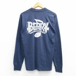 M★古着 長袖 ビンテージ Tシャツ メンズ 90年代 90s シンガー クルーネック USA製 紺 26feb20
