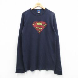 スーパーマン 長袖サーマルTシャツ ネイビー XL | 古着