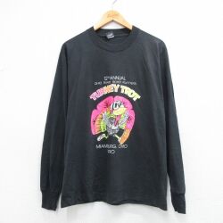 M★古着 スクリーンスターズ 長袖 ビンテージ Tシャツ メンズ 90年代 90s ターキー クルーネック USA製 黒 26feb20
