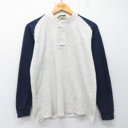 M★古着 セントジョンズベイ 長袖 ビンテージ Tシャツ メンズ 80年代 80s 無地 ラグラン ヘンリーネック USA製 薄グレー 霜降り他【spe】 26mar04