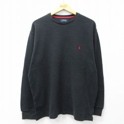 XL★古着 ラルフローレン 長袖 ブランド サーマル Tシャツ メンズ ワンポイントロゴ 大きいサイズ コットン クルーネック 黒 26mar13