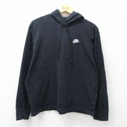 XL★古着 ナイキ NIKE 長袖 Tシャツ パーカー メンズ ワンポイントロゴ コットン 黒 26mar13