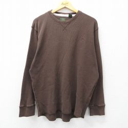 XL★古着 ティンバーランド 長袖 サーマル Tシャツ メンズ ワンポイントロゴ 大きいサイズ コットン クルーネック 茶 26mar13