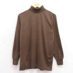 L★古着 長袖 ビンテージ Tシャツ メンズ 80年代 80s 無地 タートルネック ハイネック こげ茶 26mar21