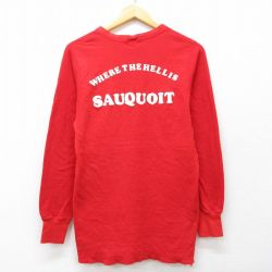 M★古着 デュオフォールド 長袖 ビンテージ Tシャツ メンズ 80年代 80s SAUQUOIT フロッキープリント ヘンリーネック 赤 26mar31
