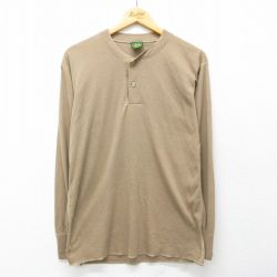 M★古着 カベラス 長袖 ビンテージ Tシャツ メンズ 90年代 90s 無地 ヘンリーネック USA製 ベージュ系 26mar31