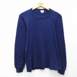 M★古着 マジェスティック 長袖 Tシャツ メンズ 80年代 80s 無地 クルーネック USA製 紺 26mar31