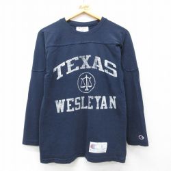 チャンピオン 長袖フットボールTシャツ テキサス ネイビー M | 古着