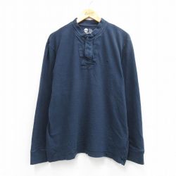 XL★古着 ティンバーランド 長袖 Tシャツ メンズ ワンポイントロゴ コットン ヘンリーネック 紺 26apr01