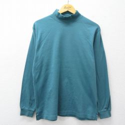 L★古着 エルエルビーン 長袖 ビンテージ Tシャツ レディース 90年代 90s 無地 コットン モックネック ハイネック 青緑系 26apr01