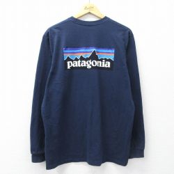 XL★古着 パタゴニア patagonia 長袖 Tシャツ メンズ ビッグロゴ クルーネック 紺 26apr01