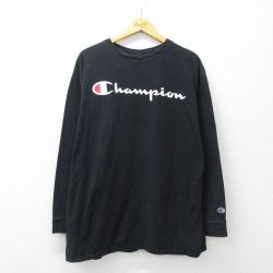 XL★古着 チャンピオン champion 長袖 Tシャツ メンズ ビッグロゴ 大きいサイズ コットン 黒 26apr01