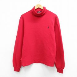 L★古着 ラルフローレン 長袖 ビンテージ ブランド Tシャツ メンズ 90年代 90s ワンポイントロゴ 鹿の子 コットン タートルネック ハイネック USA製 赤【spe】 26apr02