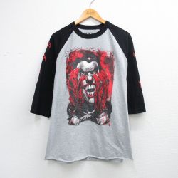 XL★古着 7分袖 Tシャツ メンズ DCコミックス ジョーカー ラグラン コットン クルーネック グレー 霜降り他 26apr02