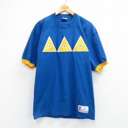 L★古着 半袖 ビンテージ フットボール Tシャツ メンズ 90年代 90s デルタ ロング丈 コットン クルーネック USA製 青他【spe】 26apr02