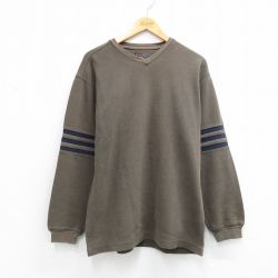 L★古着 ルート66 長袖 ビンテージ Tシャツ メンズ 00年代 00s 無地 コットン Vネック 茶系他 26apr02